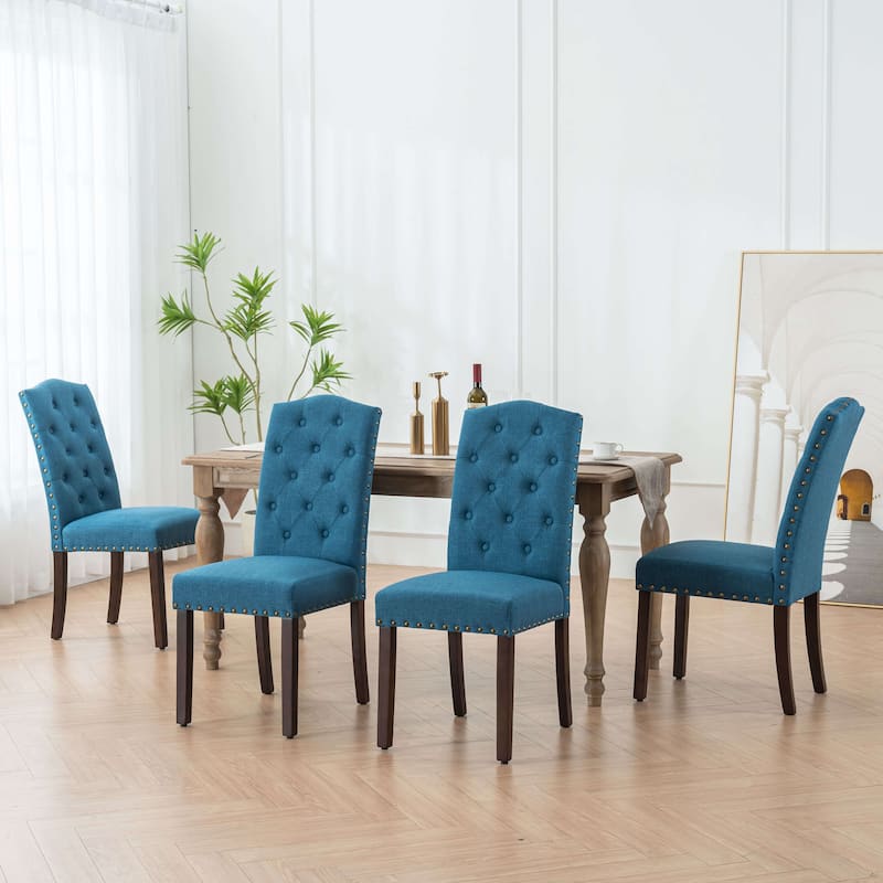 Fabric Upholstered Tufted Dining Chairs with Nailhead Trim Set of 4
