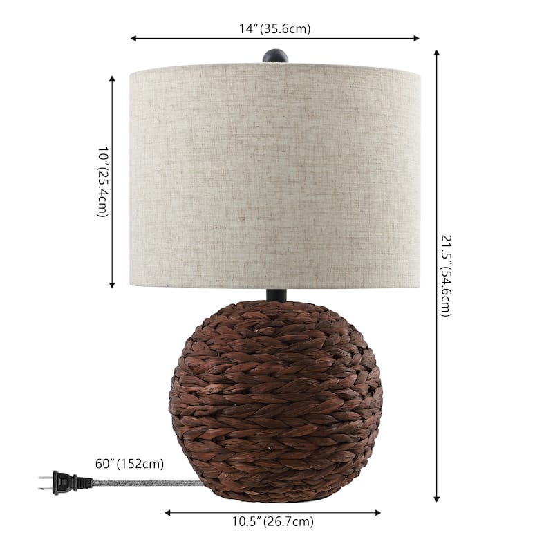 Camilo 21.5" Modern Coastal Woven Rattan Globe LED Table Lamp
