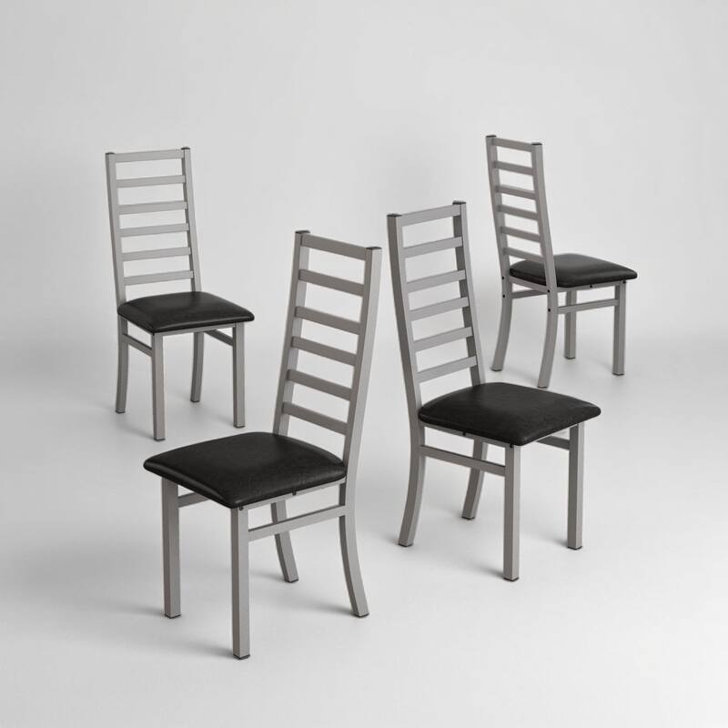 5-Piece Extendable Rectangular Dining Table Set with Storage, High-Back Armless Upholstered Chairs, Metal Frame Kitchen Set