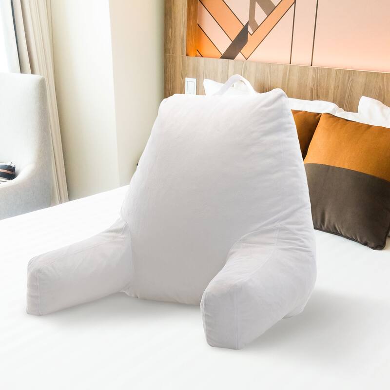 Cheer Collection Backrest Reading TV and Gaming Pillow with Armrest - White