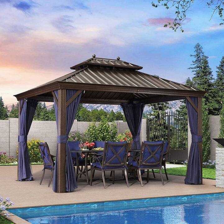 PURPLE LEAF Hardtop Aluminum Gazebo with Curtains and Netting, Double Roof Patio Gazebo - 10 ft x 12 ft
