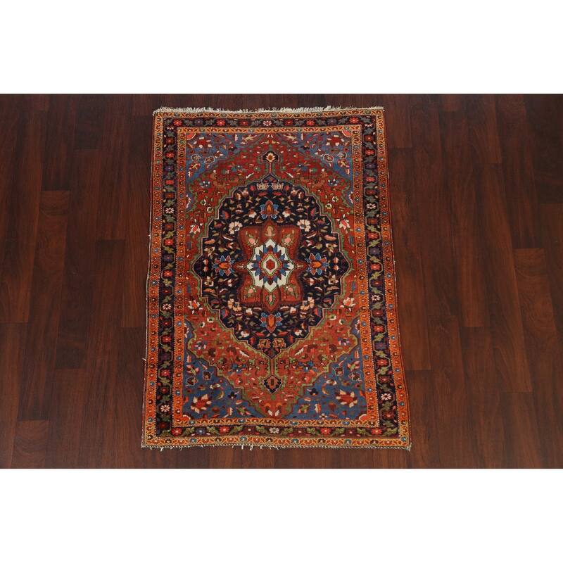 Antique Vegetable Dye Floral Sarouk Farahan Persian Area Rug Handmade - 3'5" x 4'10"