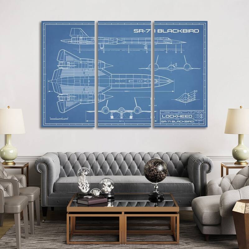 iCanvas "SR-71 Blackbird Spy Plane Blueprint" by Action Blueprints 3-Piece Canvas Wall Art Set