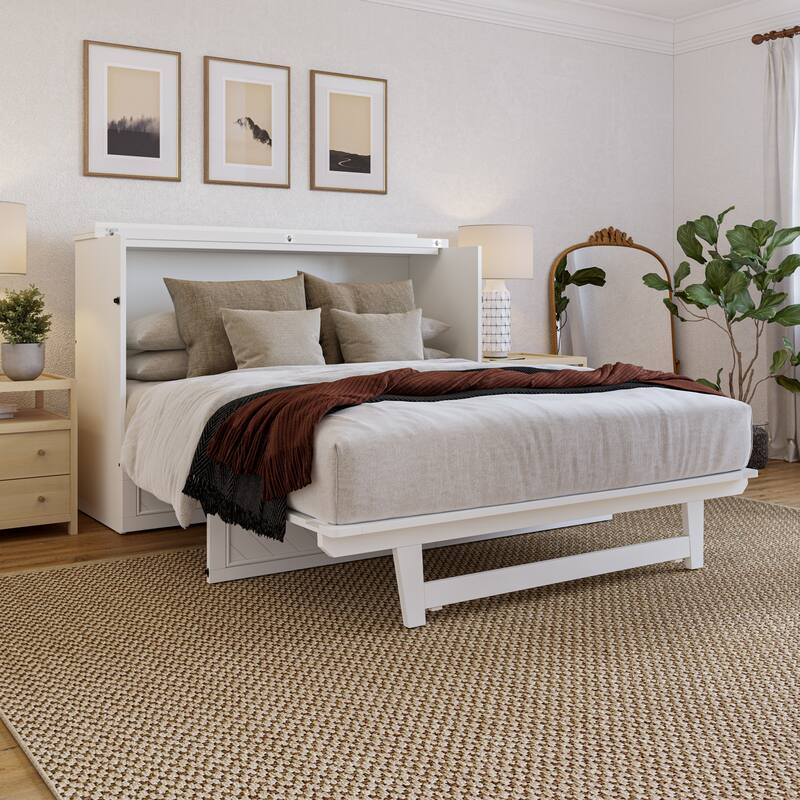 Alpine Murphy Bed Chest with Mattress, Storage Drawer, & Built-in Charger