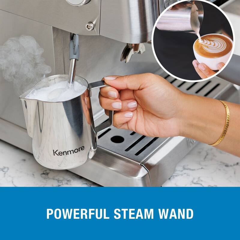 Kenmore Automatic Espresso Machine W/Grinder & Milk Frother, S/Steel