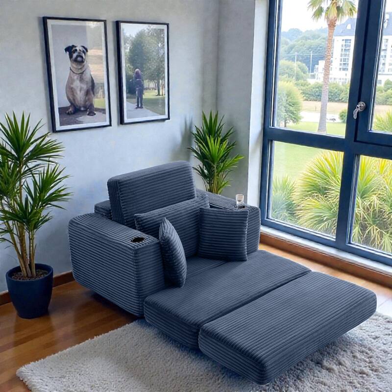 52.4" Boneless Chaise Lounge Chair, Corduroy Modular 3 in 1 Sofa Bed, Cloud Sleeper for Living Room Bedroom