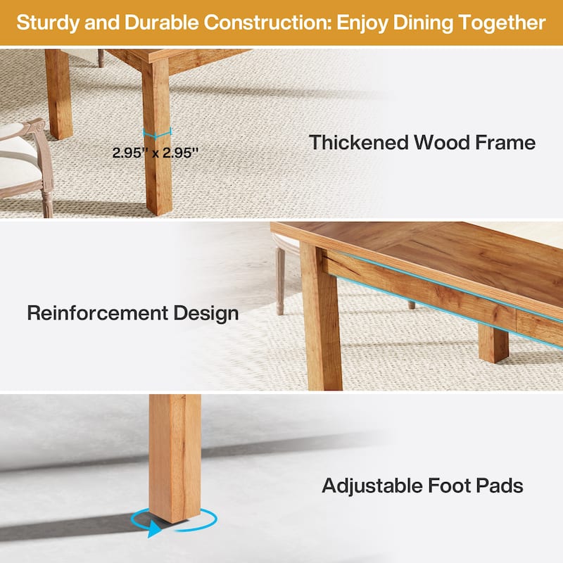 70.86" Wood Dining Table for 6-8 People with Thickened Solid Wood Legs