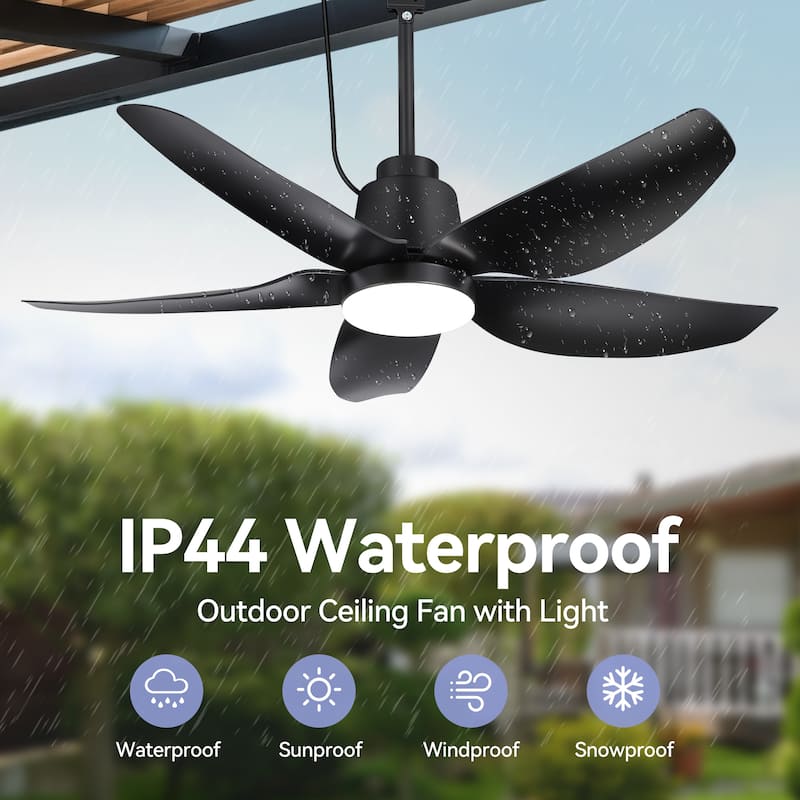 42"/52" Waterproof 5-Blade Outdoor Ceiling Fan with LED Light and Remote