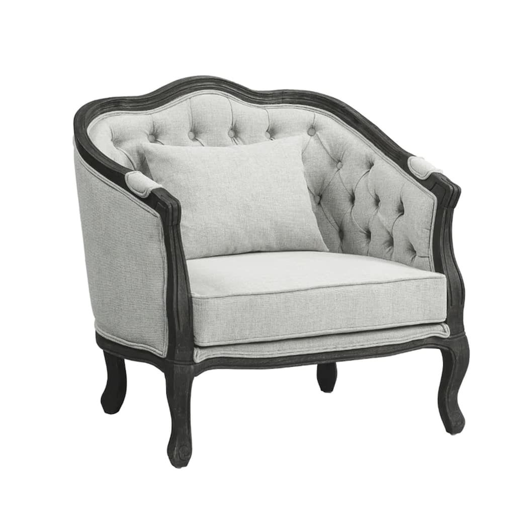 Cam 37 Inch Classic Accent Chair, Button Tufted Fabric, Gray, Brown