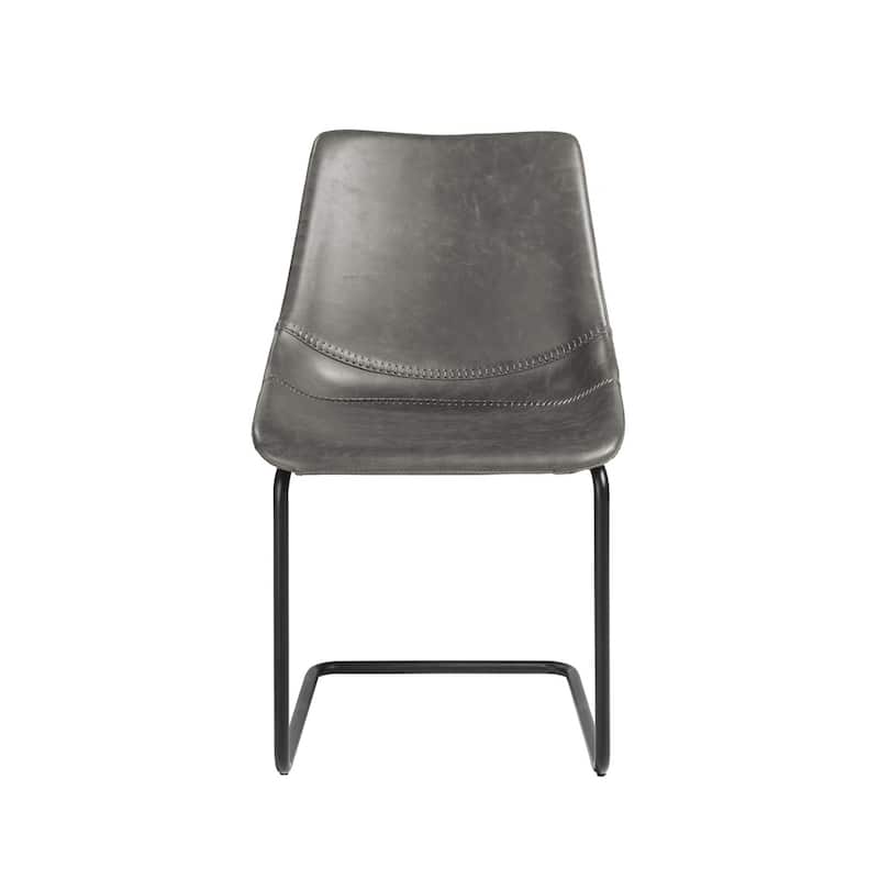 Set of Four White Faux Faux Leather Gold Cantilever Chairs - Gray