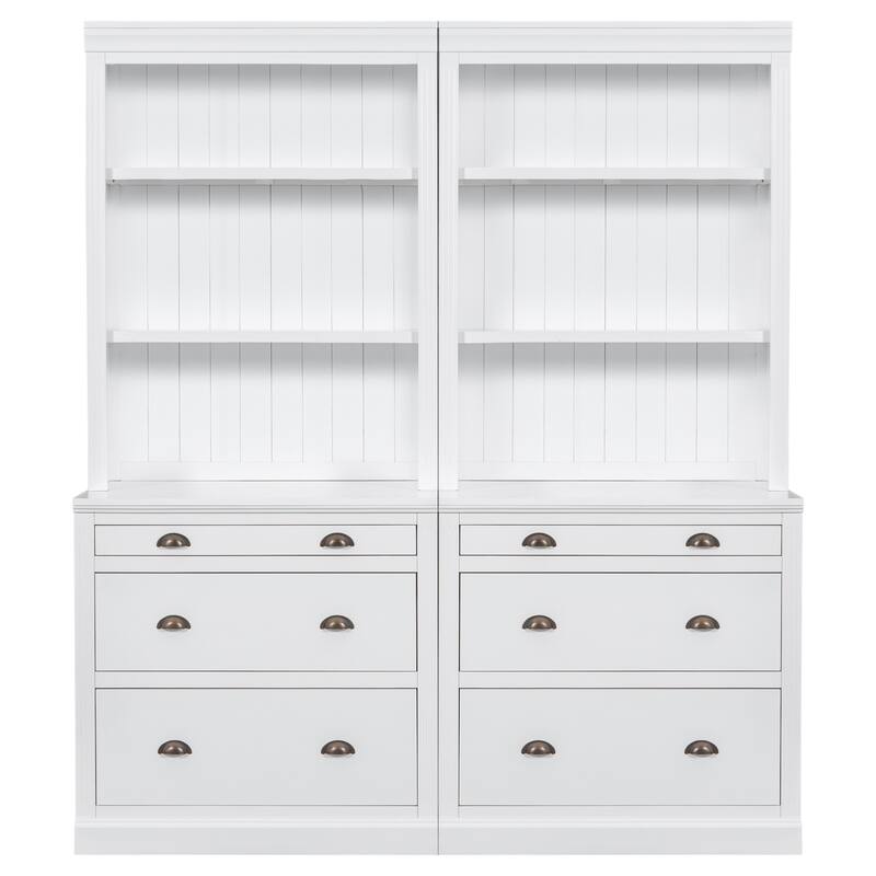 Tall Bookshelf Suite,Modern Bookcase Suite 2-Piece Set Storage Bookcase 2 Drawer and Open Shelves,for Home Office,White