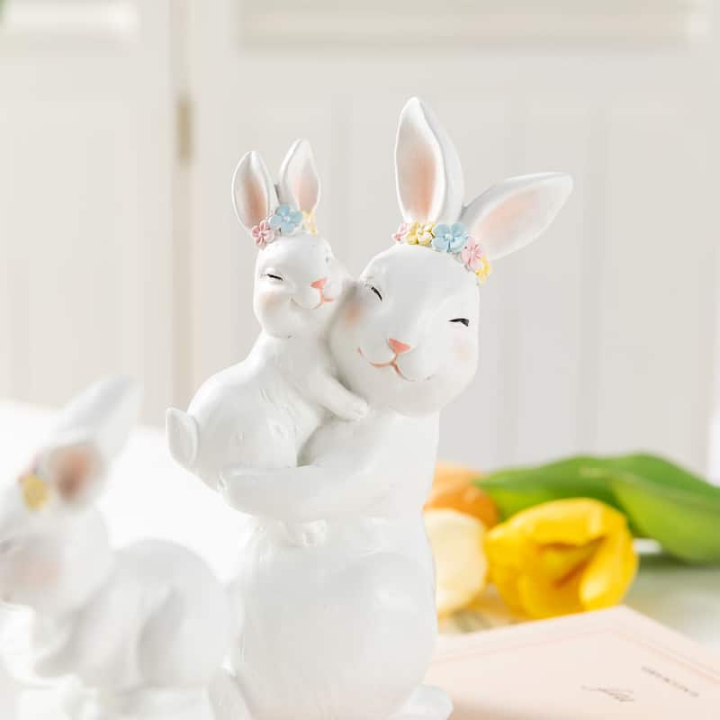 Glitzhome Set of 2 Easter Resin Bunny Table Decor Rabbits Figurines Party Ornaments