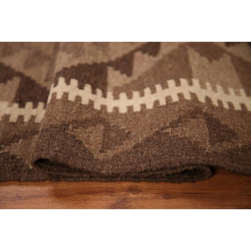 Brown Reversible Kilim Area Rug Hand-woven Wool Carpet - 3'2" x 4'9"
