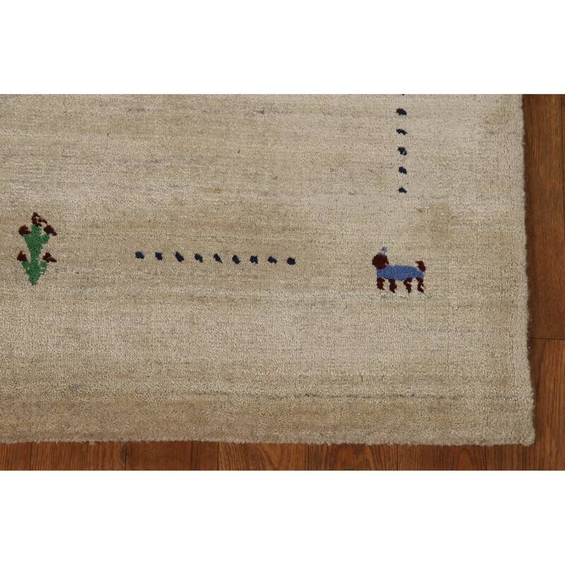 Tribal Beige Gabbeh Indian Foyer Rug Handmade Silk Carpet - 3'1"x 4'11"