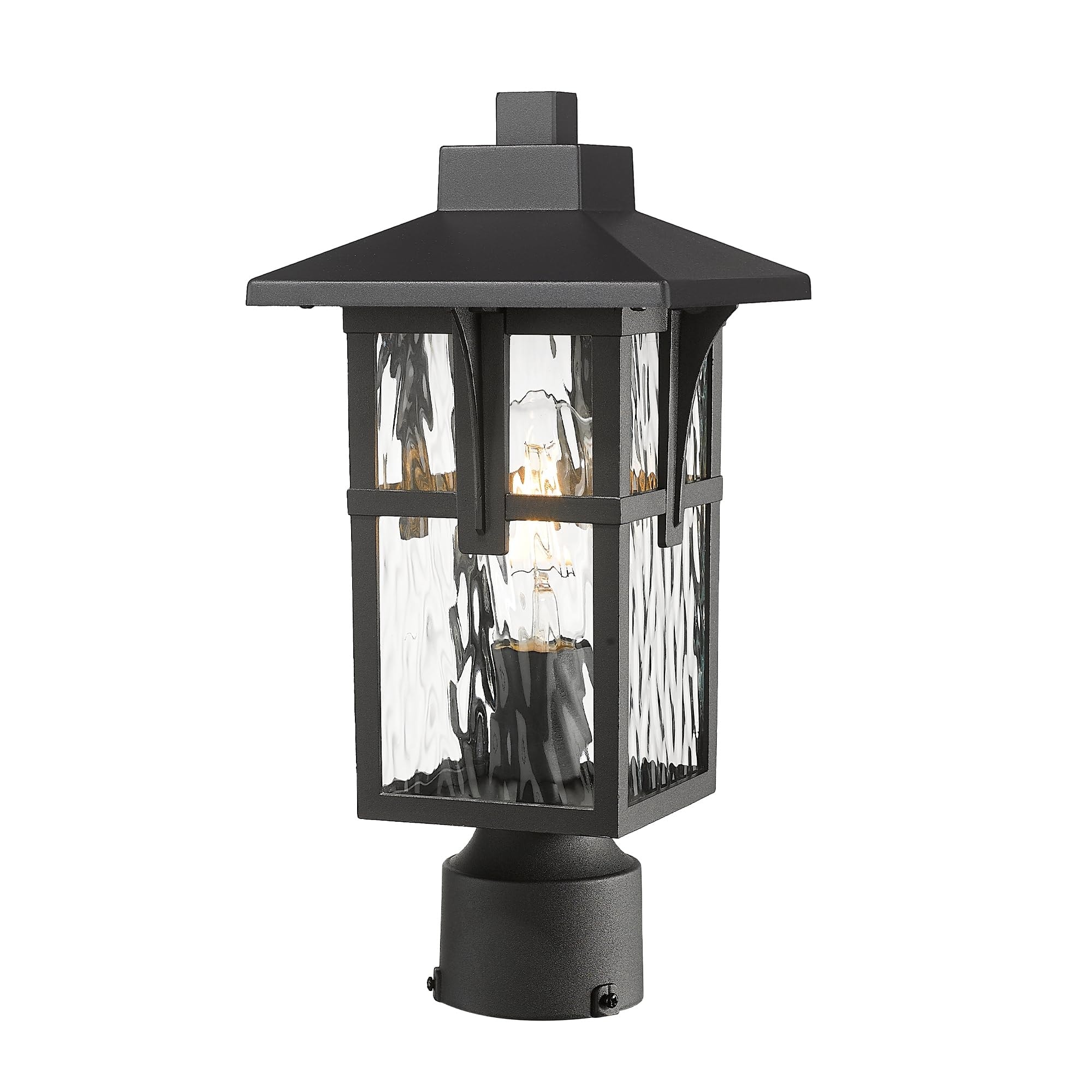 Outdoor Post Light Fixture, Pillar Lantern with Water Ripple Glass for Patio
