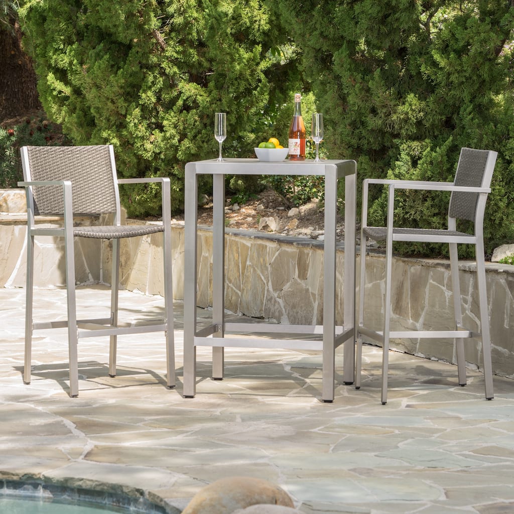 Cape Coral Outdoor 3-piece Bar Set with Glass Table Top by Christopher Knight Home