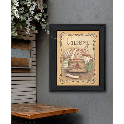 TrendyDecor4U Farmhouse "Laundry" Framed Print Wall Art by Mary Ann June - Brown, Tan, Yellow