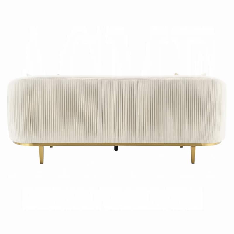 Artina Sofa, 2 Accent Throw Pillows, Ivory Velvet, Gold Metal, 89 Inch