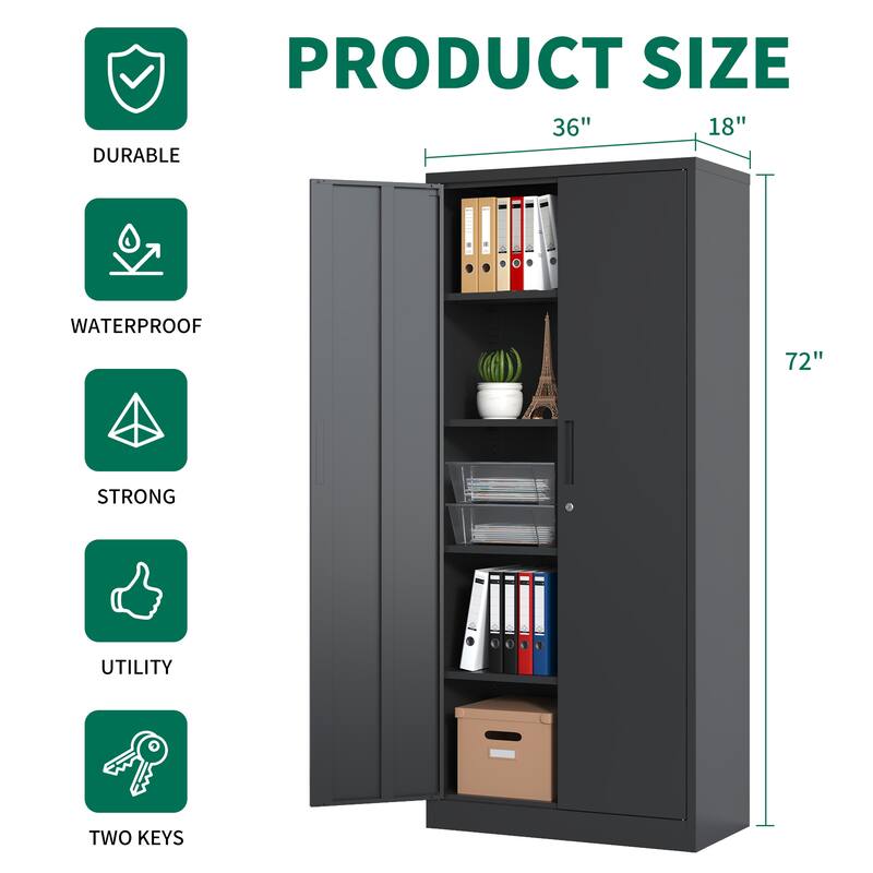 Modern Filing Cabinet, Metal Garage Storage Cabinet with Doors and 4 Shelves, for Home Office, Classroom/Pantry