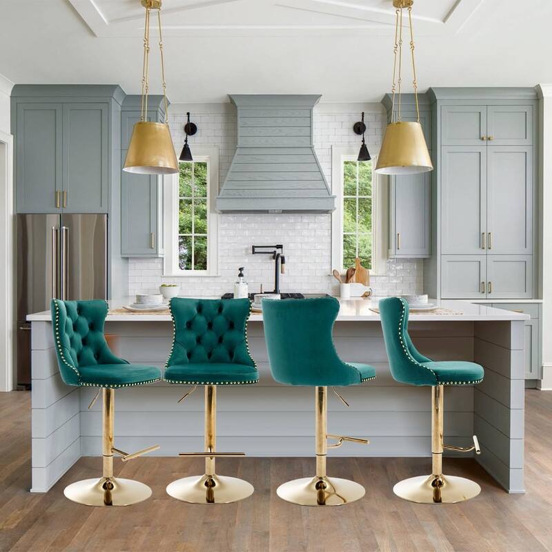 Velvet Upholstered Nailheads Tufted Swivel Bar Stools (Set of 6) - Green GoldBase Set of 4