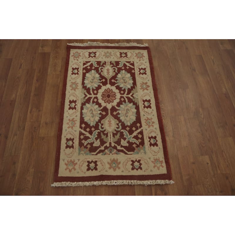 Hand Knotted Oriental 100% Wool Carpet Traditional All-Over Oranges & Rust Ziegler Area Rug - 3' 1'' X 1' 11''