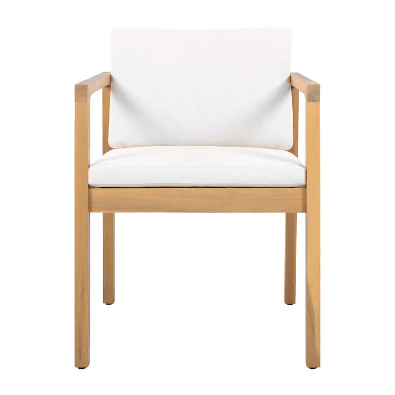 Christopher Knight Home - Outdoor Acacia Wood Upholstered Dining Chairs Set with Seat Cushions & Slatted Back, Teak Finish