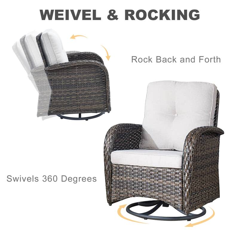 Gymojoy Outdoor 3-piece Rattan Wicker Rocking Swivel Chair Set