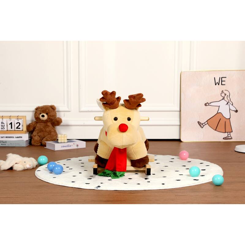 Anmytek Rocking Christmas Deer Toy Plush Interactive Toddler Rocker with Sound Motor Skills Gift