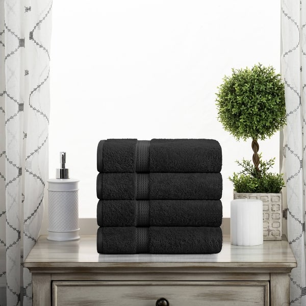 Superior Egyptian Cotton Pile Heavyweight Hand Towel Set of 4 - Black