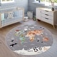 preview thumbnail 7 of 6, Kids Rug Play Mat with World Map & Charming Animals in Grey 6'7" Round