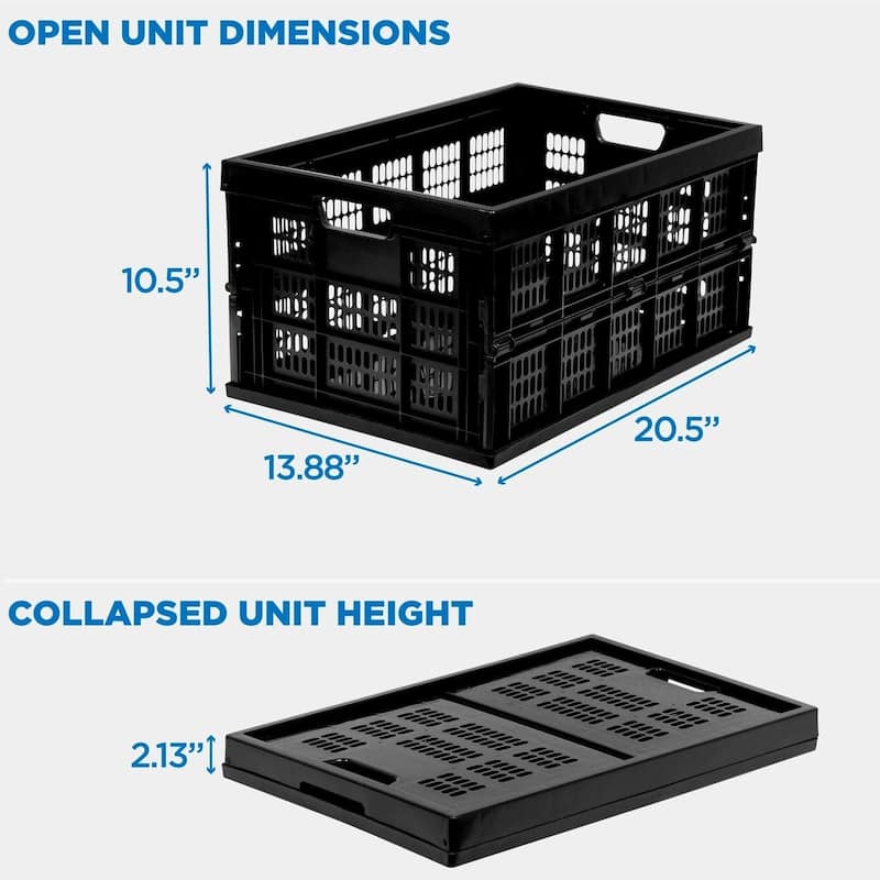 Work-It! Collapsible Milk Crates | 49 Liter Stackable Storage Bins | Set of 3