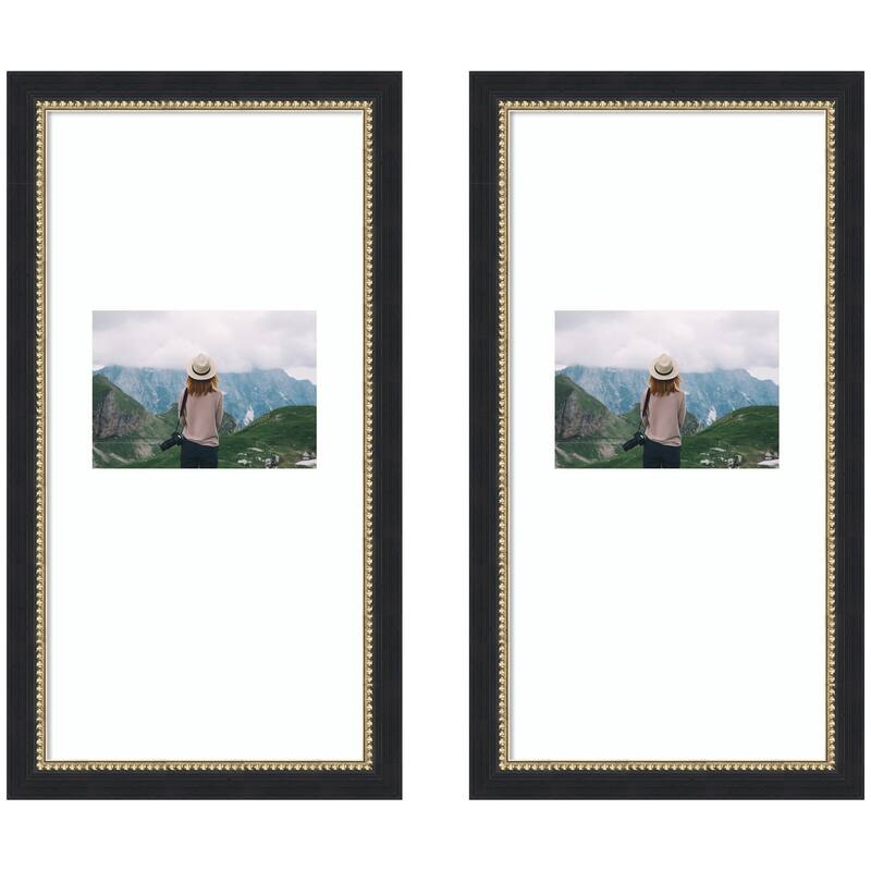 Kate and Laurel Belmont Black Photo Frame Set - 11x20 matted to 5x7 - Black
