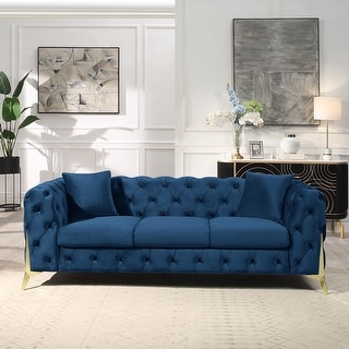 Blue Elegant Velvet Living Room 3-seater Sofa, Upholstered Sofa,high 