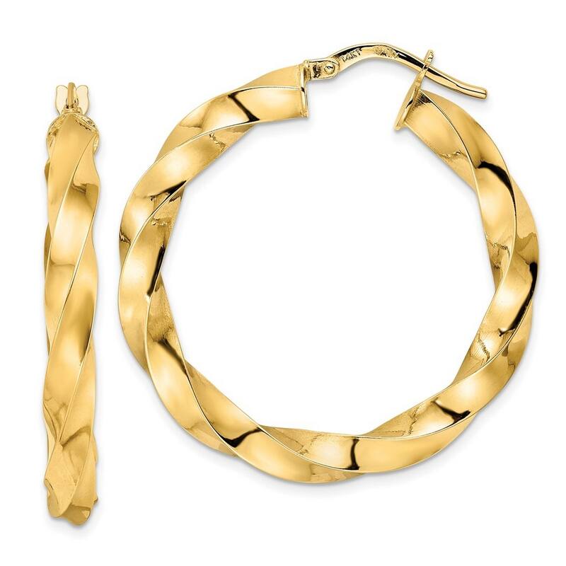 Curata 14k Yellow Gold Polished Twisted 34.6x4mm Round Hoop Earring