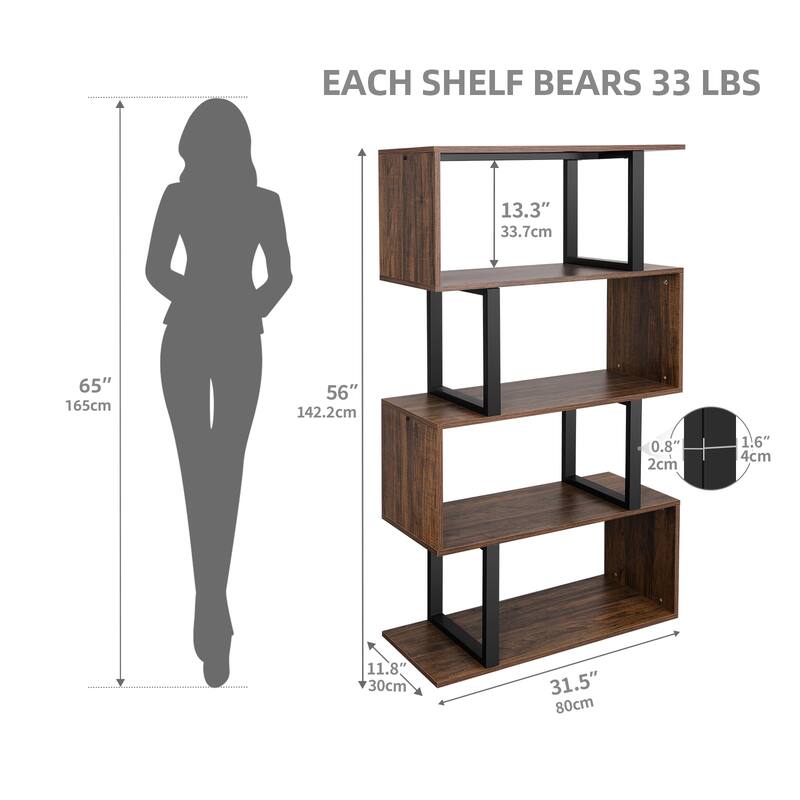 Moasis Modern Corner Shelf Bookcase Bookshelf with Unique S Shaped for Living Room and Home Office