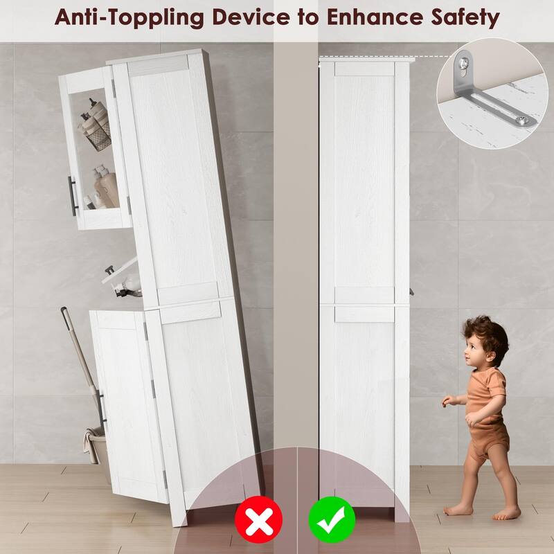 Tall Bathroom Cabinet, Narrow Storage Cabinet with Doors and Adjustable Shelf