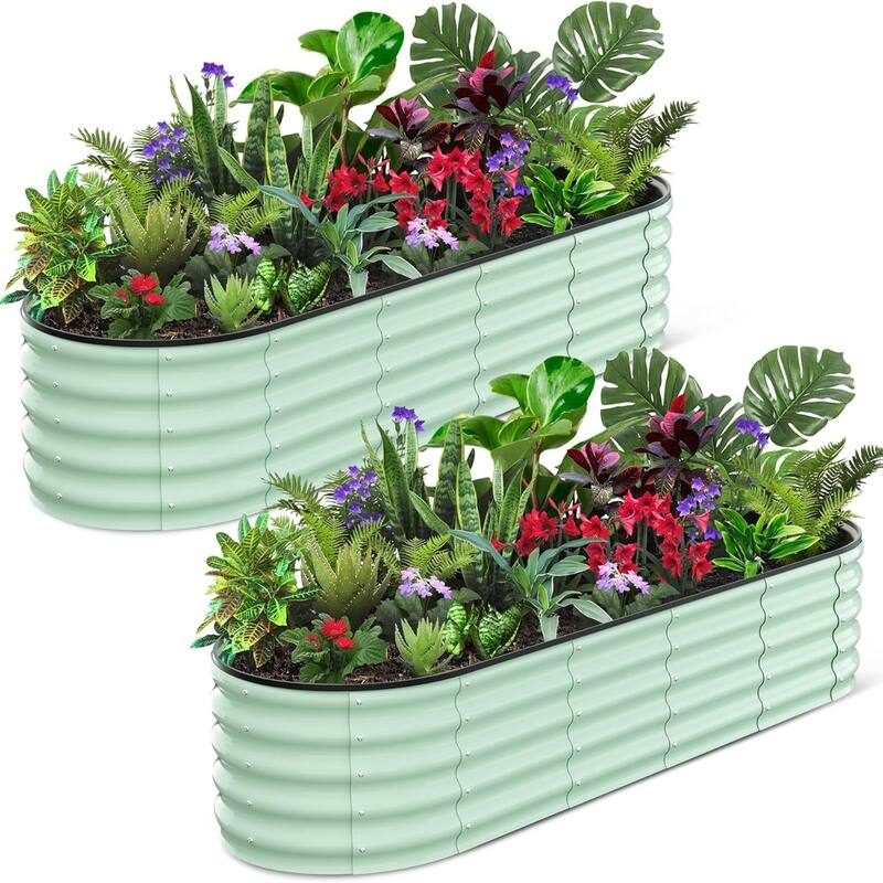 2-Pack 8x2x1FT Galvanized Steel Raised Garden Bed for Outdoors Open-Bottom Planter Box with Durable Metal Frame Green