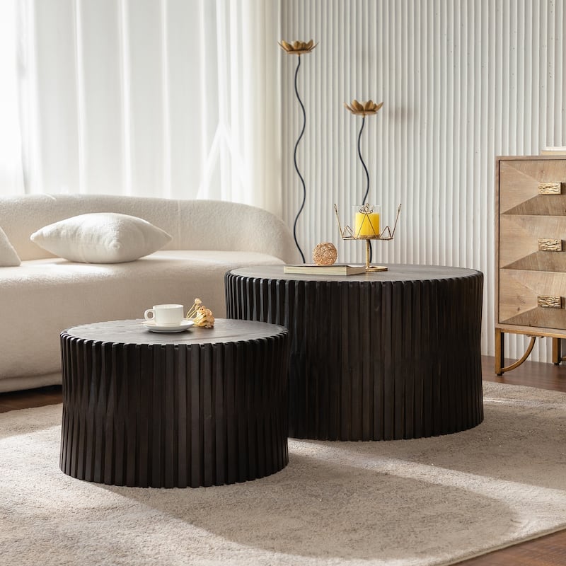 Fashion Style Nesting Coffee Table Set with Vertical Textured Embossed Design for Living Room, Office and Dining Room(Set of 2)
