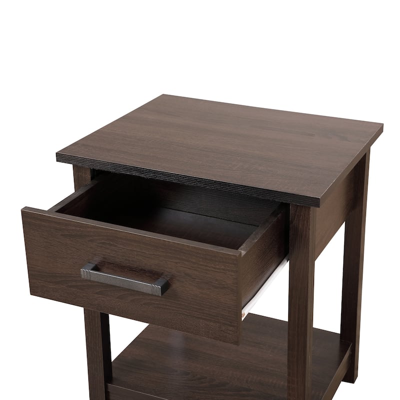Rectangular Nightstand with Pull Drawer and Storage Shelf - 24" - Brown