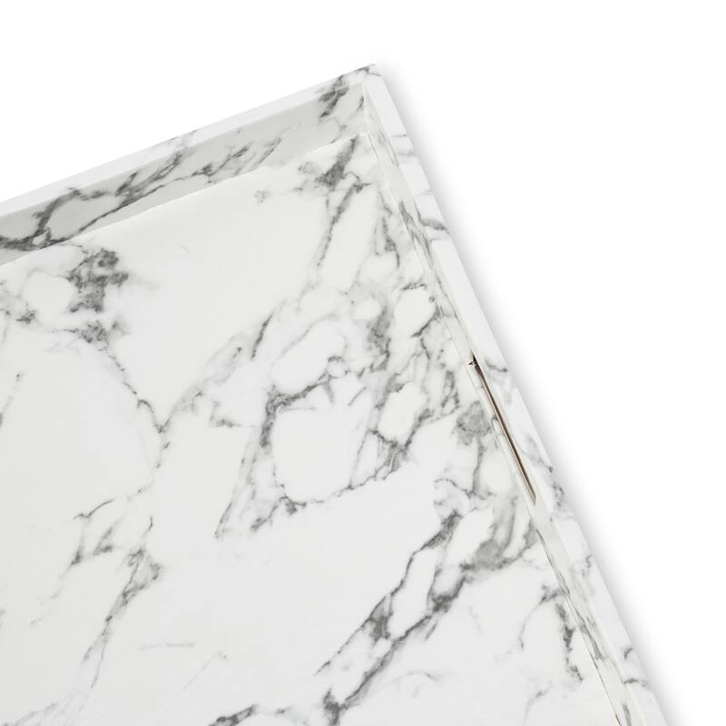 White Marble Tray With Stainless Steel Handles - 18" x 18"