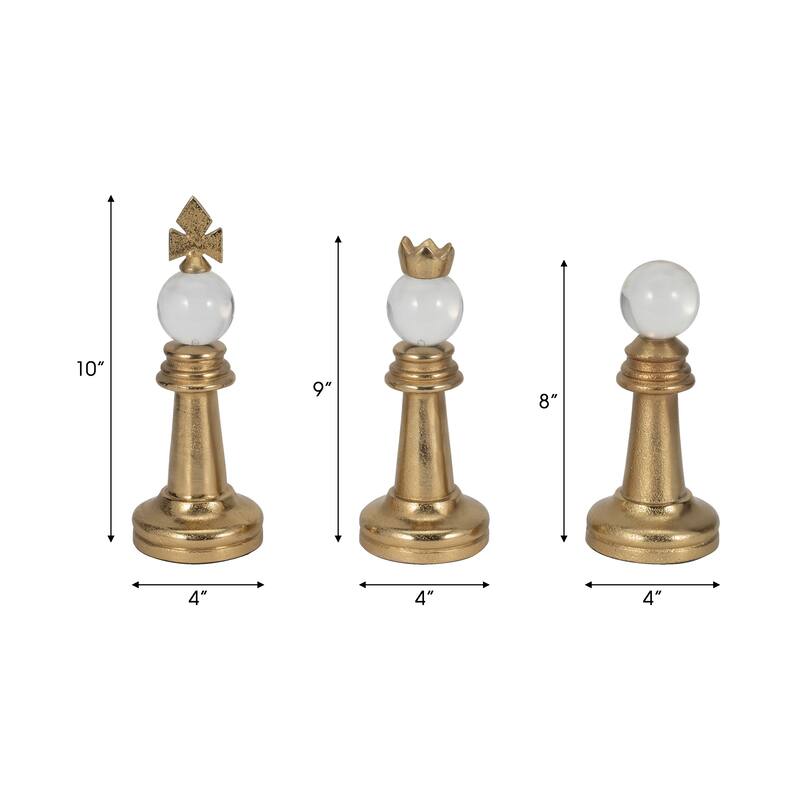 Sagebrook Home 8/9/10" Turin Gold Chess Pieces, Home Furnishings Decorative Accents, Set of 3 - 4" x 4" x 10"
