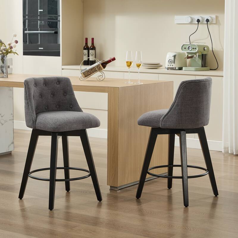 25" Swivel Bar Stools Set Of 2-Modern Counter Height Stools With Linen Upholstery&Button Tufted Back