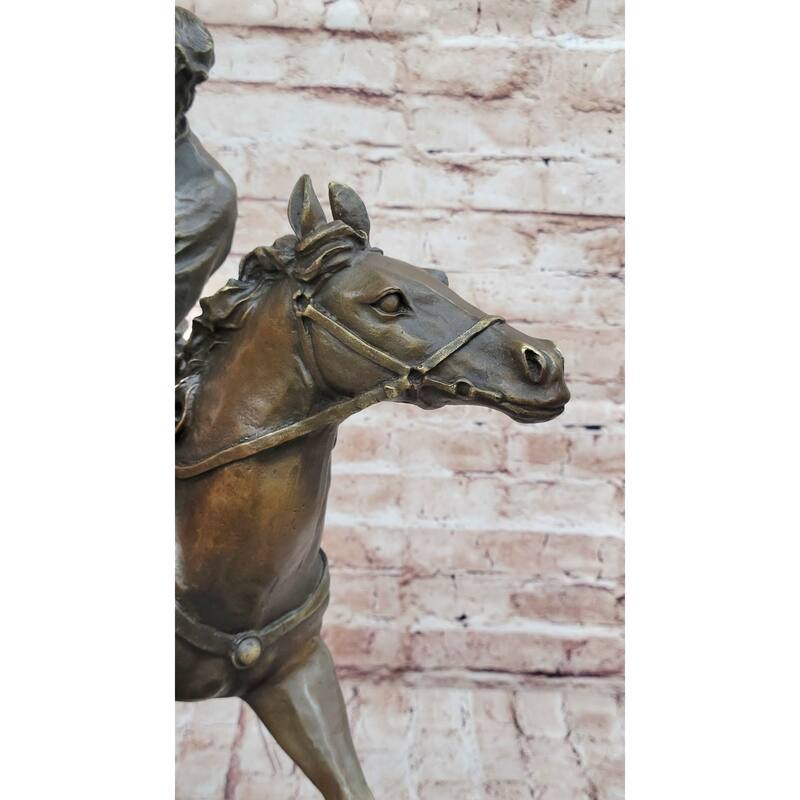 Horse Mounted Khazak Eagle Falcon Hunter Trained Bird Bronze Statue Sculpture Figure 21 Inches X 21 Inches