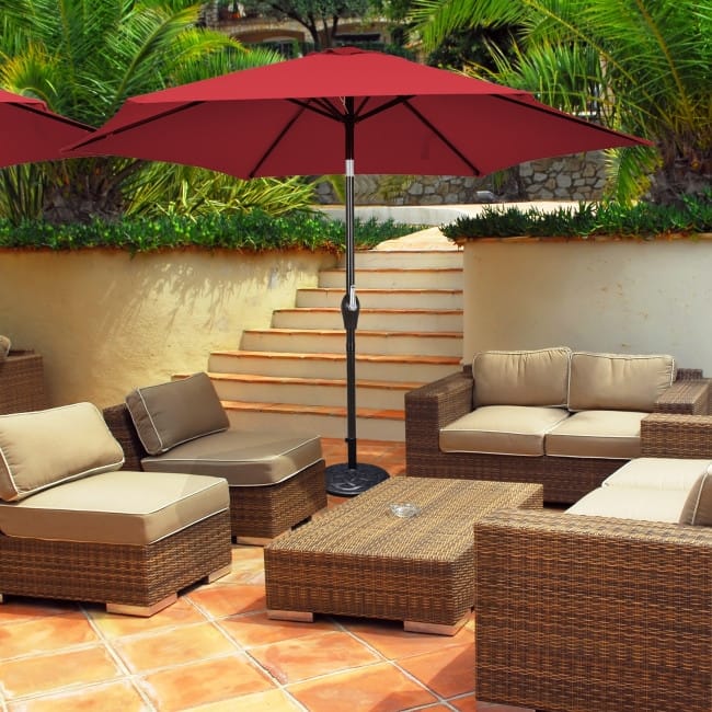 10FT Patio Umbrella 6 Ribs Market Steel Tilt with Crank Outdoor Garden without Weight Base