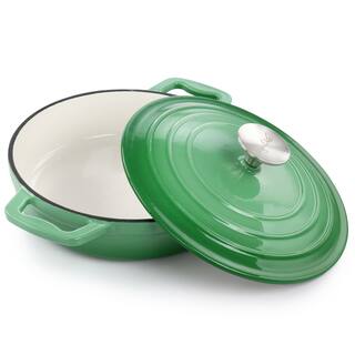 2 Quart Dark Green Round Cast Iron Enameled Braiser Pan