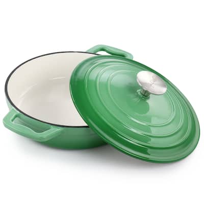 2 Quart Dark Green Round Cast Iron Enameled Braiser Pan