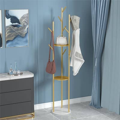 Metal Coat Rack Freestanding Storage Shelves Hooks Enterway Hall Tree - 12.48x68 inch