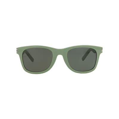 Saint Laurent Square-Frame Recycled Acetate Sunglasses, Grey Lens, Shiny Solid Light Green Frame