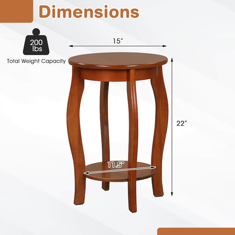 Gymax 2-Tier Round End Table Set of 2 Narrow Sofa Side Nightstand w/