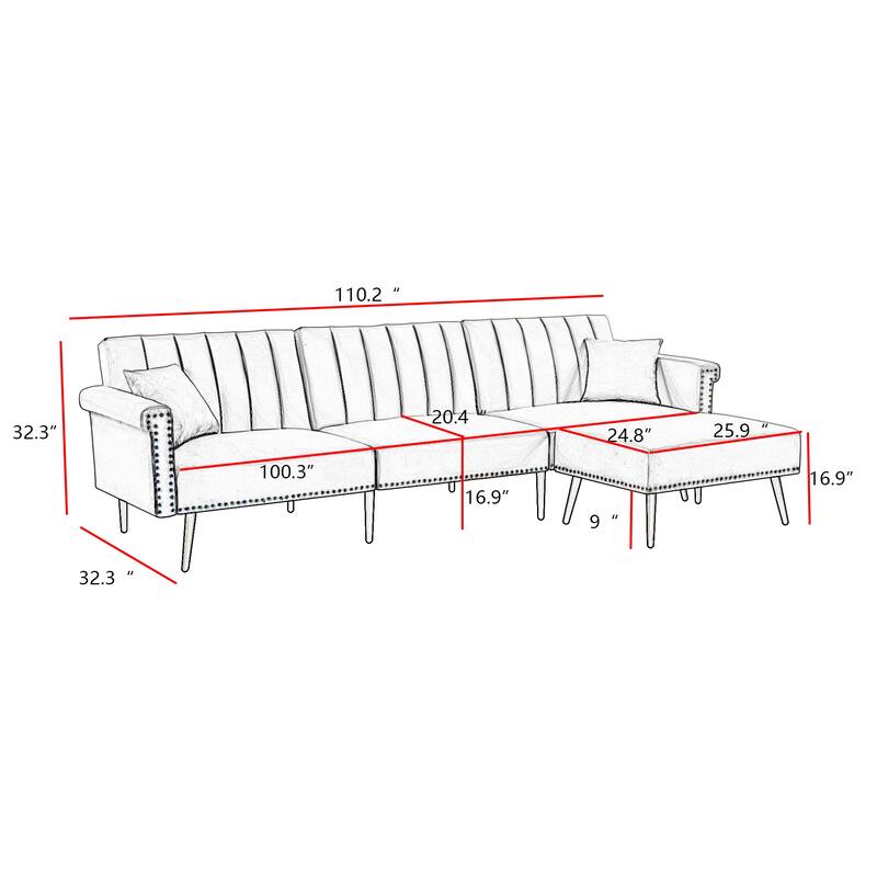 Lshape Sectional Sofa with Ottoman, Sofa Couch Folding Futon Sofa Bed